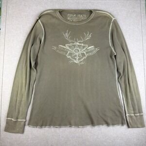 Vintage Ralph Lauren‎ Shirt Men XL Olive Thermal Long Sleeve Crest Grunge Fit